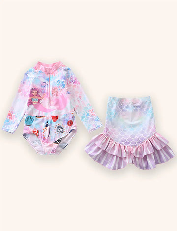 Mermaid Print Long-sleeved Swimsuit